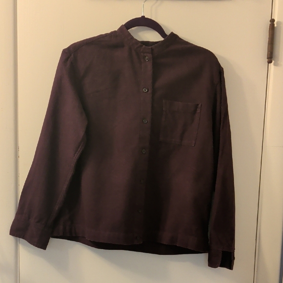 Muji Tops - Collarless Eggplant Button Up Flannel Shirt